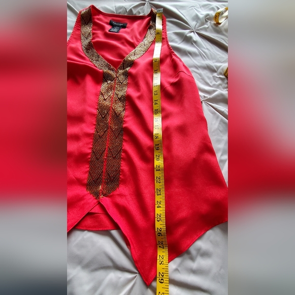 Silk V Neck Top in Red and Gold - Picture 16 of 16